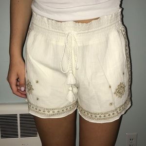 J Crew White and Gold Printed Shorts